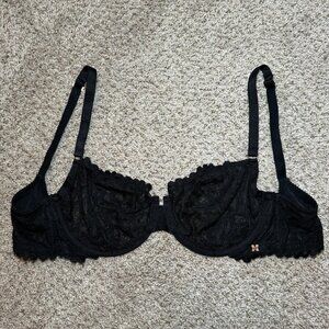 Savage X Fenty 38DDD Bra Black Sheer mesh Lace Underwire Back Closure